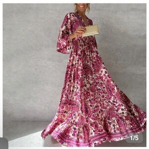 Elegant Pink Paisley Maxi Dress size XL